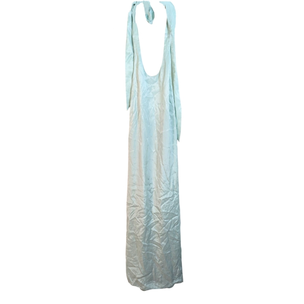 H&M Mint Green Silky Halter Low Back Long Maxi Dress